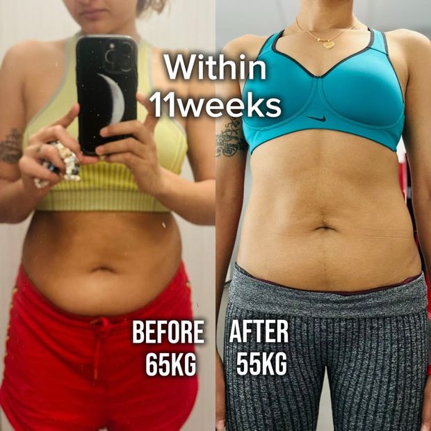 Client before and after: 10 kg lost in 11 weeks