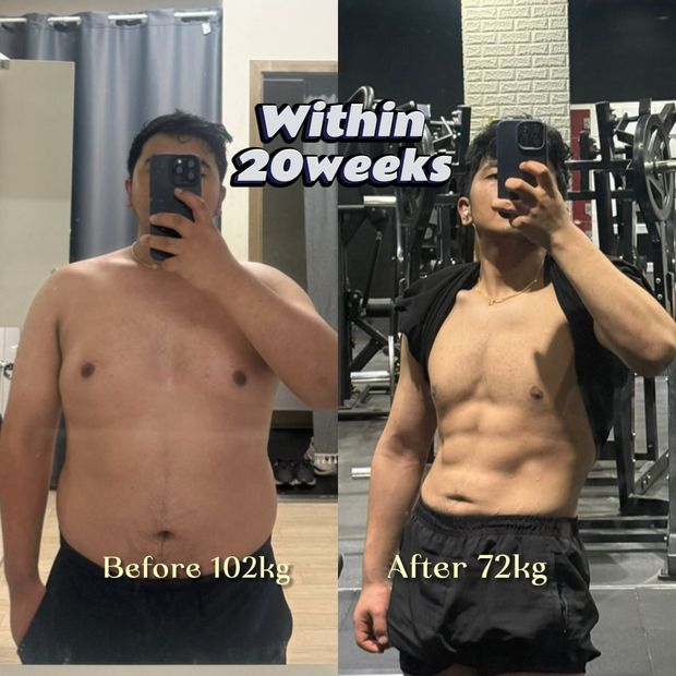 Client before and after: 30 kg lost in 20 weeks
